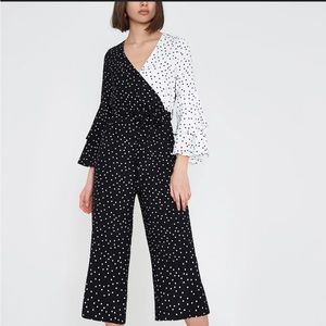 River Island Black and White Polka Dot Jumpsuit with Cutout Back